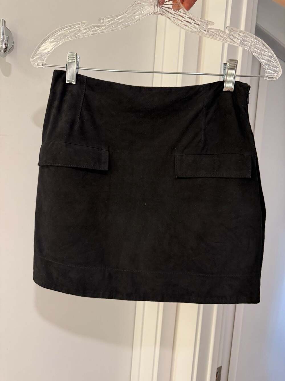 Loulou Studio Veria Black Goat Suede Mini Skirt with Flap Pockets